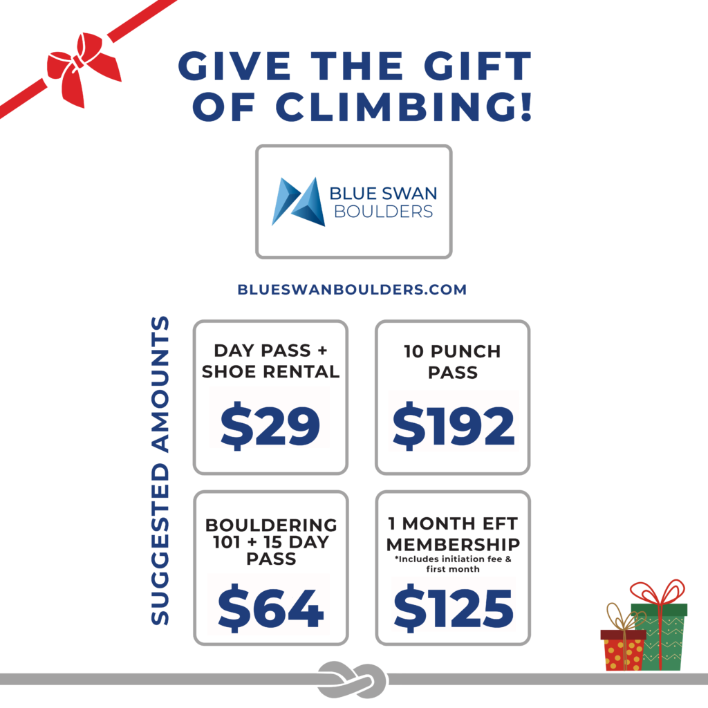 Give the Gift of Climbing at Blue Swan Boulders