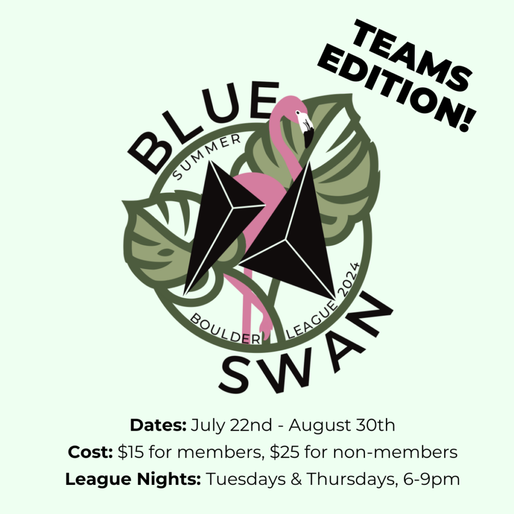 Summer Bouldering League: Teams Edition start July 22nd at Blue Swan Boulders